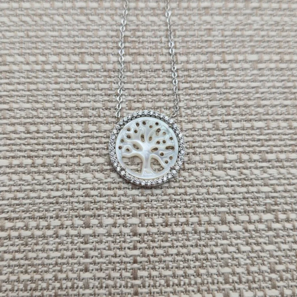 18 Inch Sterling Silver MoP Tree Of Life Cubic Zirconia Necklace A5497 - Picture 4 of 8